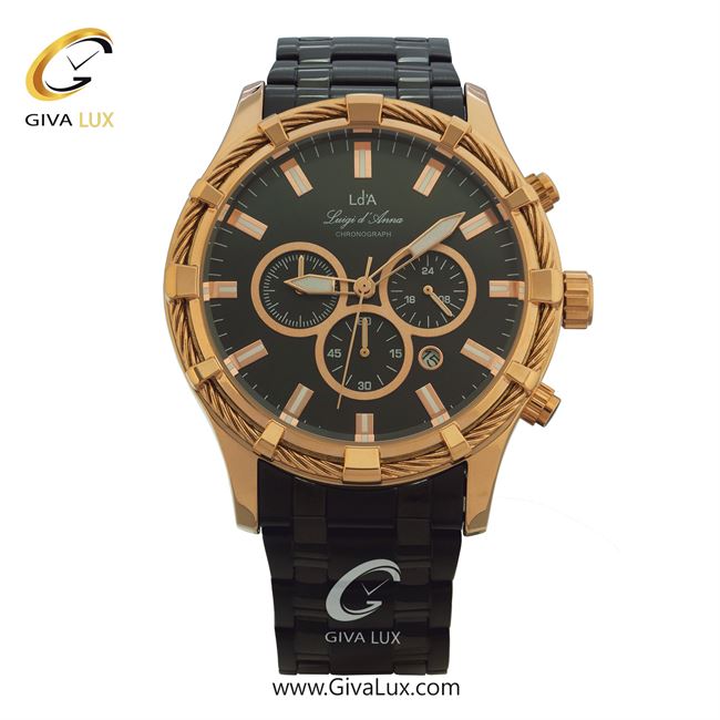 ساعت مچی اورجینال مردانه LdA سه موتوره کرنوگراف رزگلد | مشکی| مشکی| کد رفرنس 2415